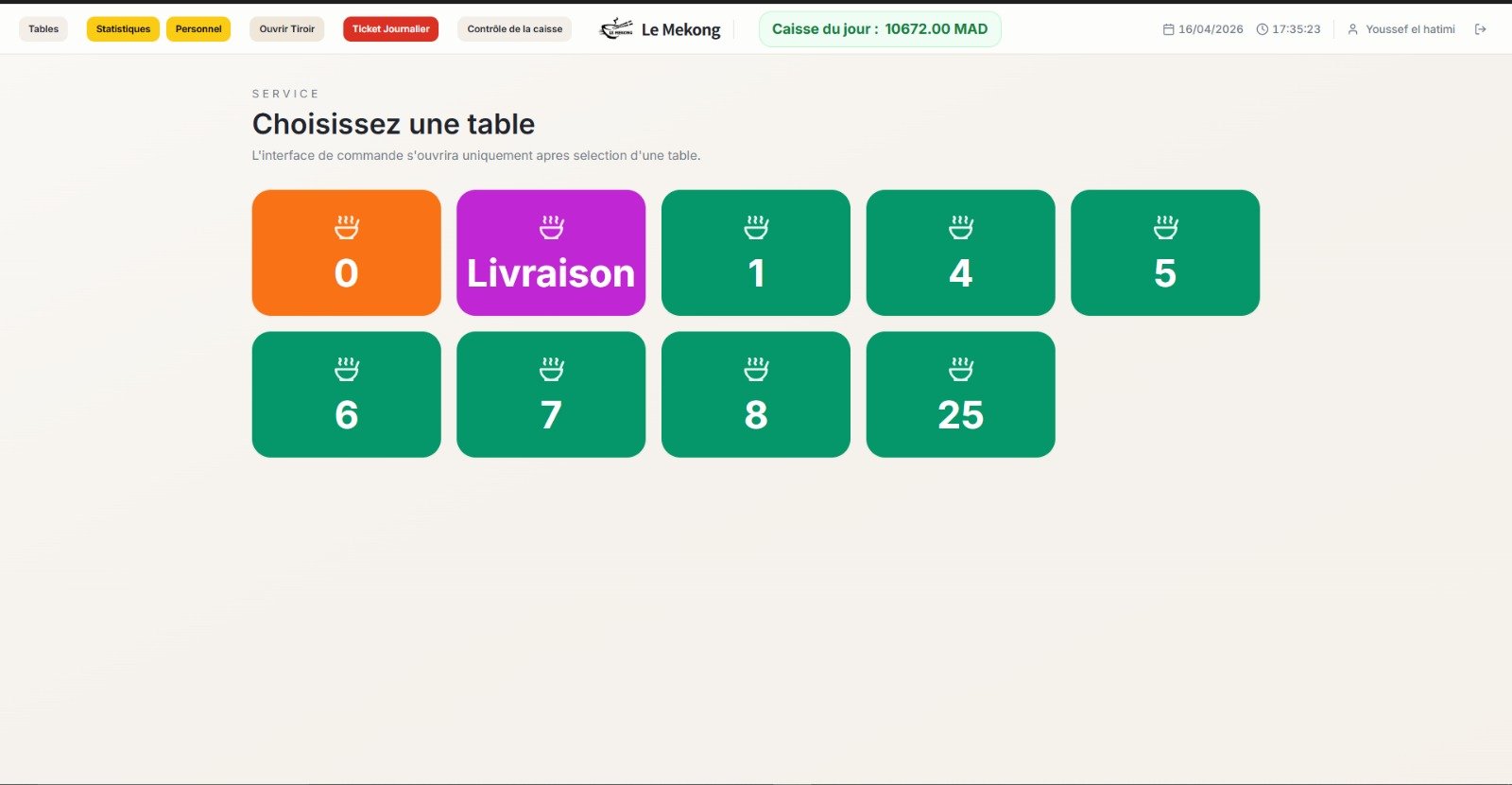 Vue cuisine et tickets Le Mekong
